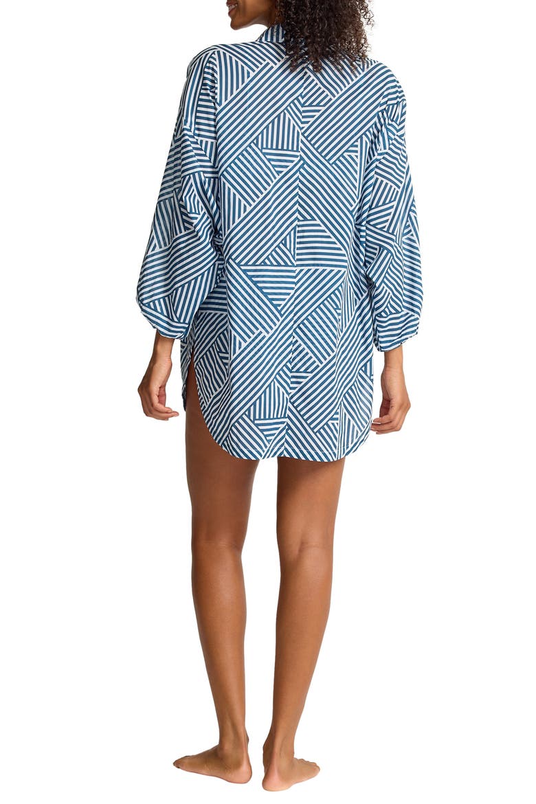 Catalina Coast Cotton Cover-Up Boyfriend Shirt, Alternate, color, INDIGO TIDE