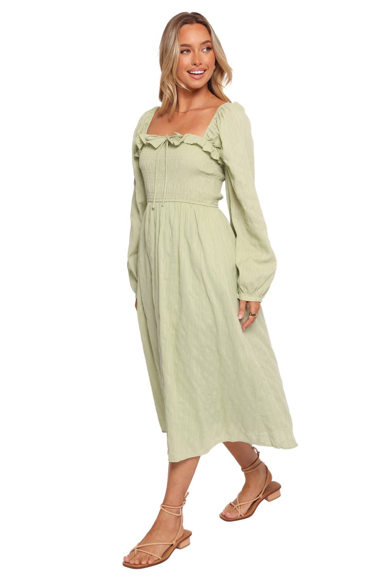 Petal & Pup Ophelia Long Sleeve Cotton Midi Dress, Alternate, color, Olive