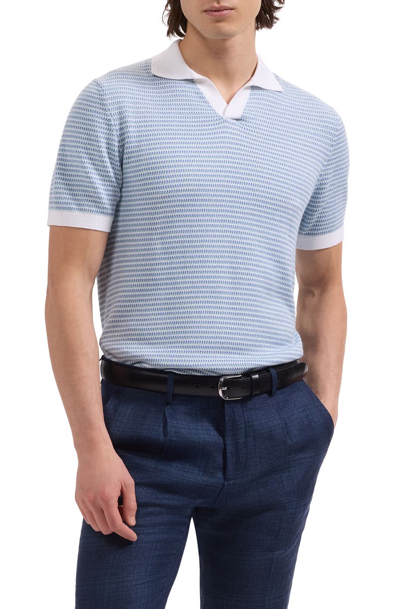 Bugatchi Johnny Collar Stripe Sweater, Main, color, Peacock