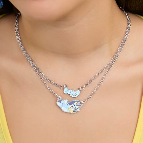 Bluey Double Layer Pendant Necklace With  Nameplate And Character Charm In Blue