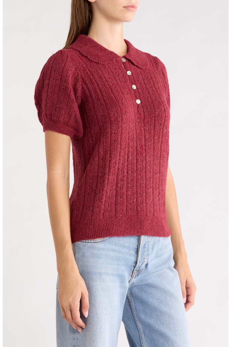 Sophie Pointelle Polo Sweater, Alternate, color, CABERNET