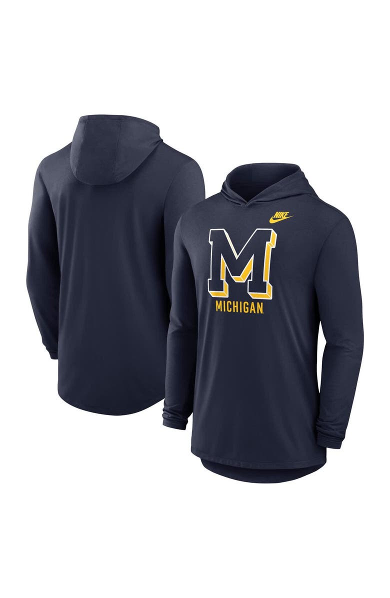 Nike Men's Nike Navy Michigan Wolverines Legacy Tri-Blend Dri-FIT Long Sleeve Hoodie T-Shirt, Main, color, Navy