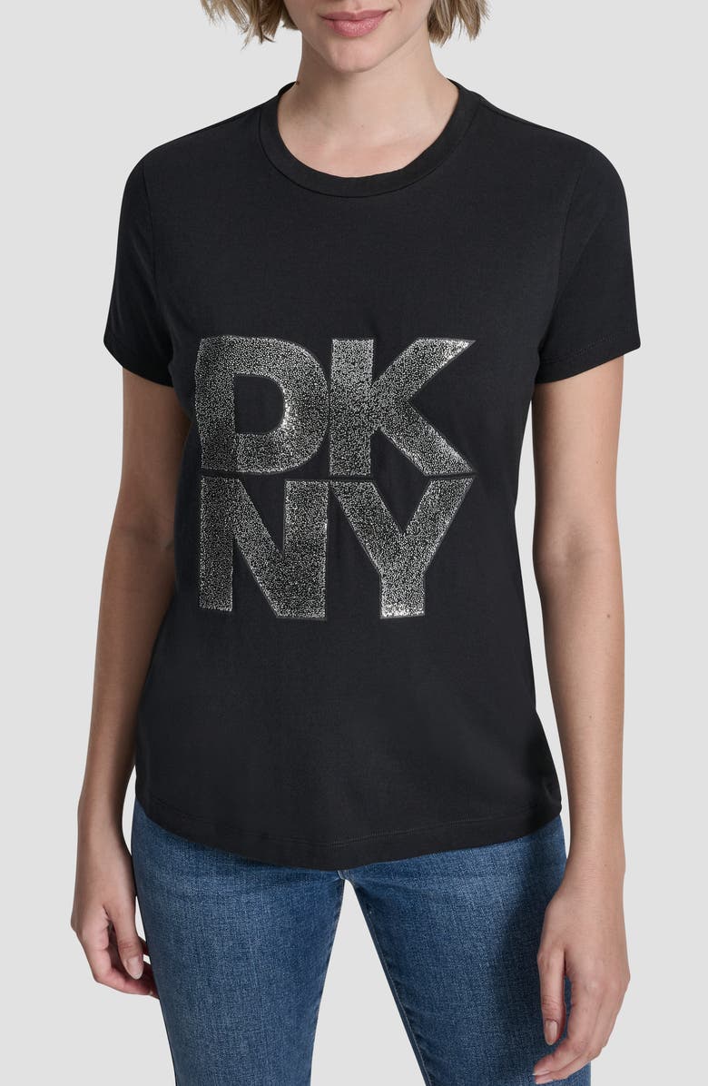 DKNY Pumiced Stack Logo Cotton Blend Graphic T-Shirt, Main, color, Black