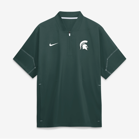 Men's Nike Green Michigan State Spartans 2026 Sideline Short Sleeve Quarter-Zip Coaches Jacket