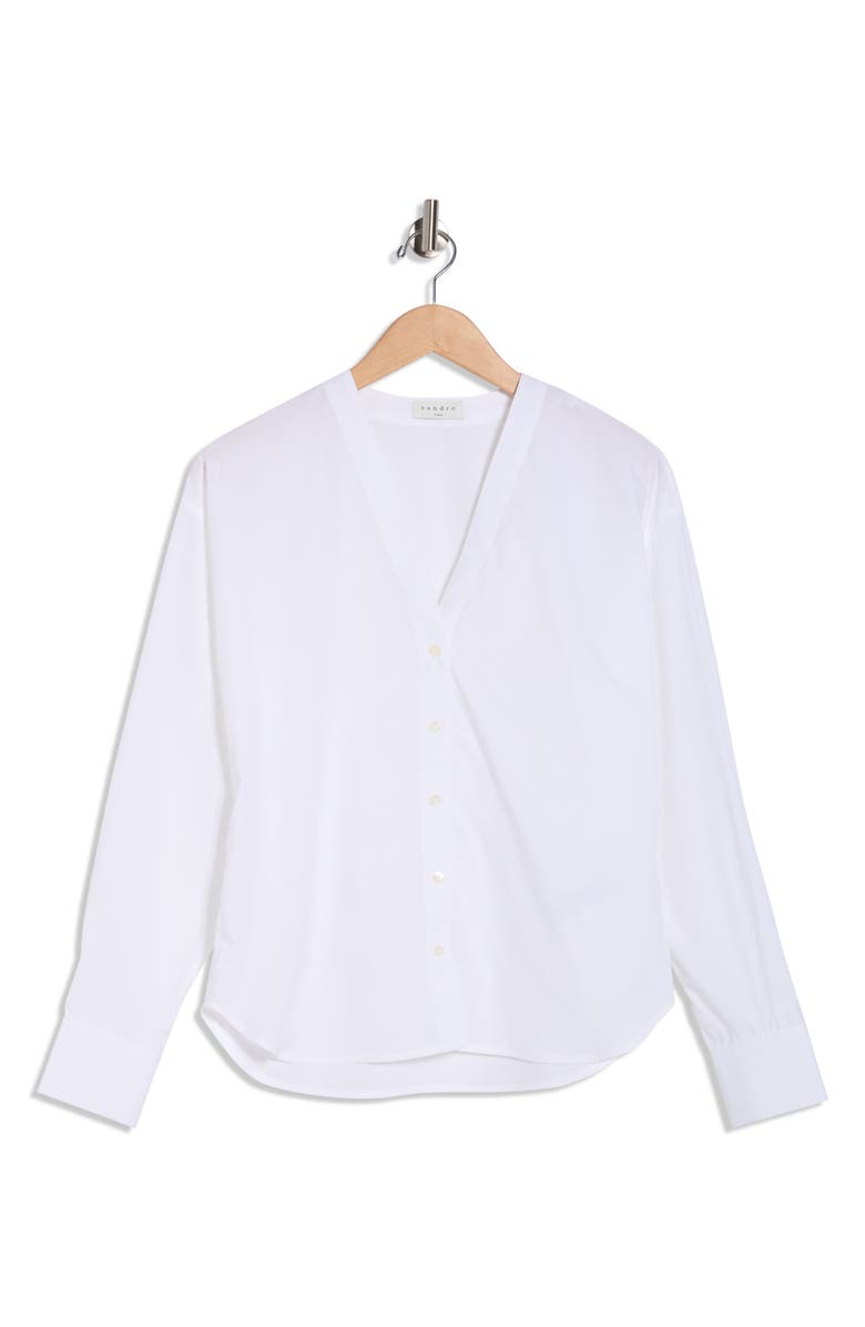 SANDRO Jordan Long Sleeve Button-Up Shirt, Alternate, color, Blanc