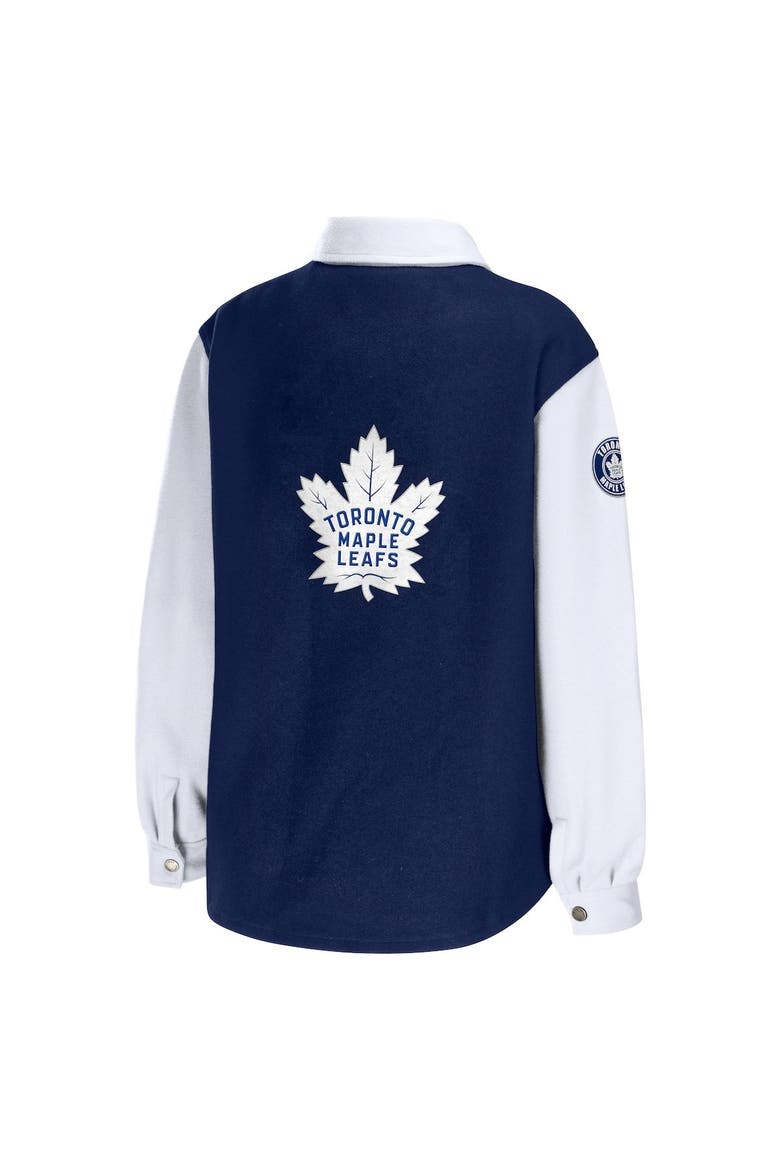 Women's WEAR by Erin Andrews Navy/White Toronto Maple Leafs Colorblock Button-Up Shirt Jacket, Alternate, color, Navy
