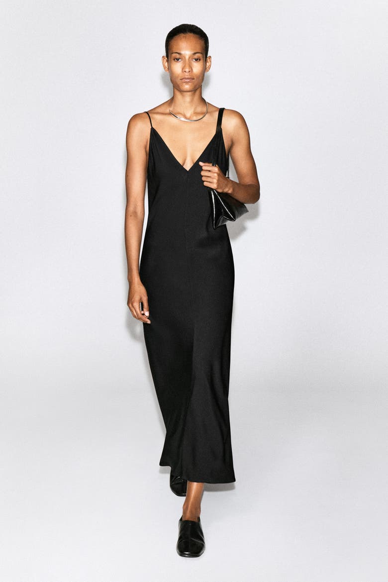 Crepe Midi Slip Dress, Alternate, color, BLACK