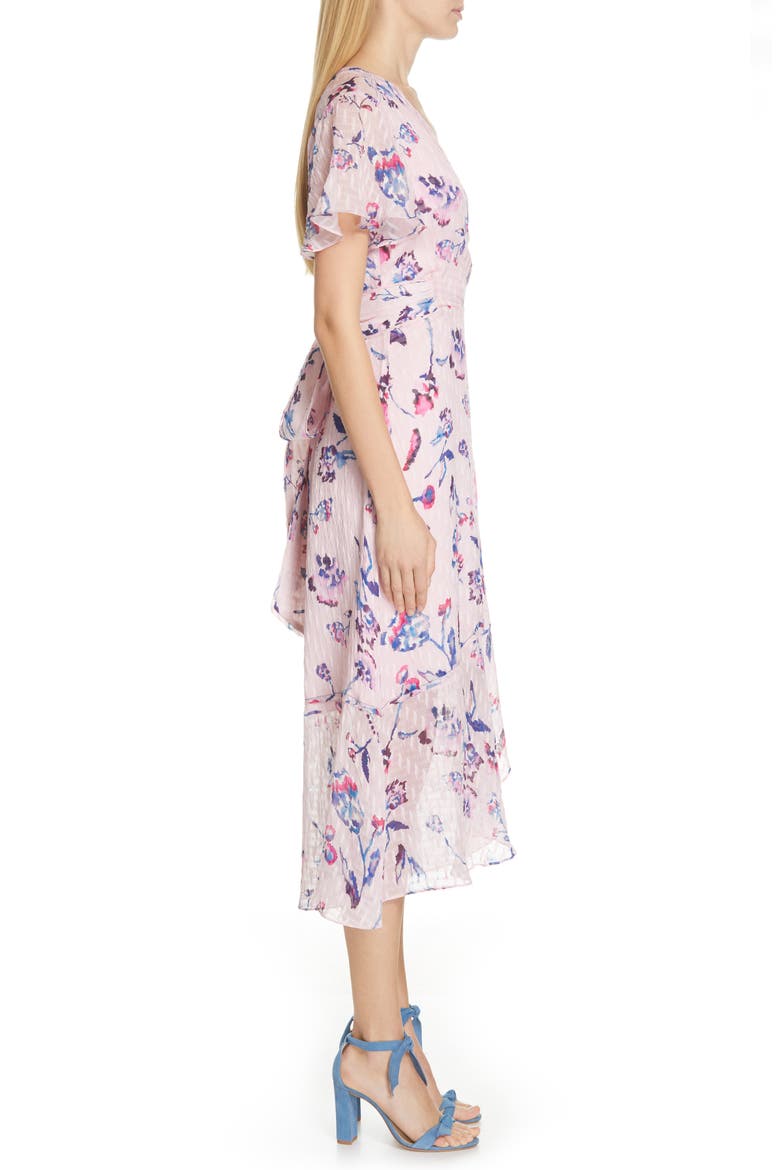 New Blaire Floral Silk & Cotton Dress, Alternate, color, TIE DYE FLORAL - PINK