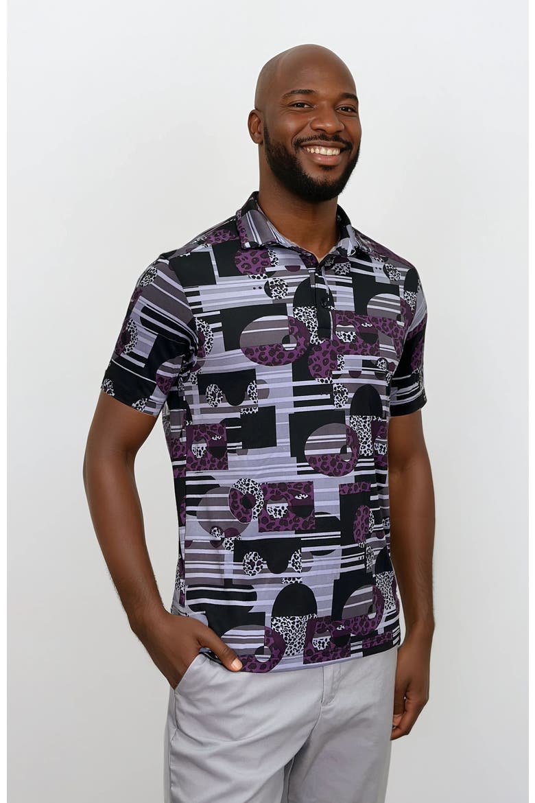 Wrinkle Resistant 3 Button Retro Purple Polo Shirt, Alternate, color, Purple Multi