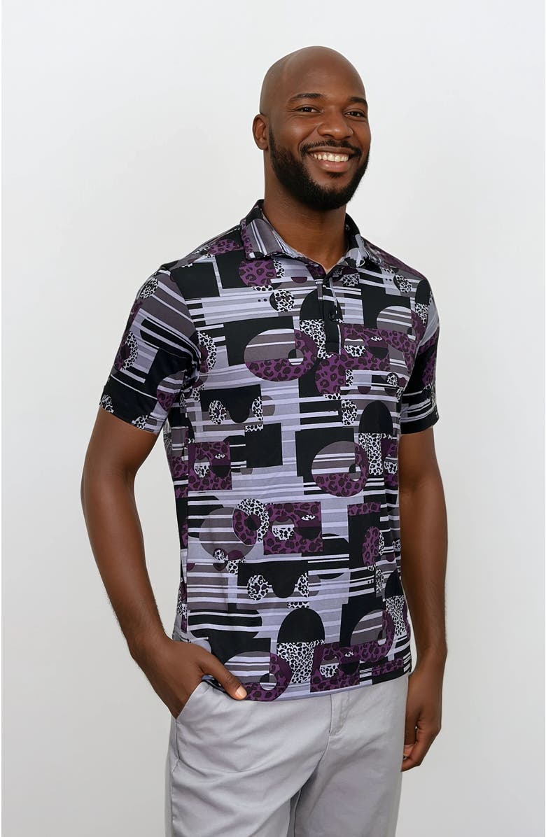 24sevenMen Wrinkle Resistant 3 Button Retro Purple Polo Shirt, Alternate, color, Purple Multi