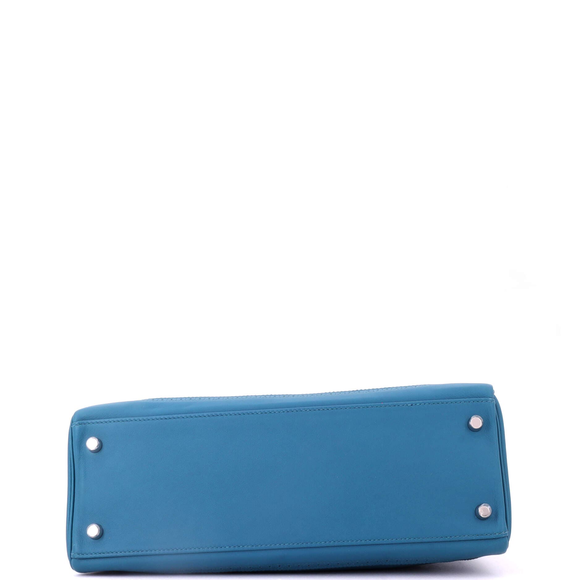 Pre-Owned Hermes Kelly Ghillies Handbag Blue Grain d'H and Swift with Palladium Hardware 32, Alternate, color, Colvert