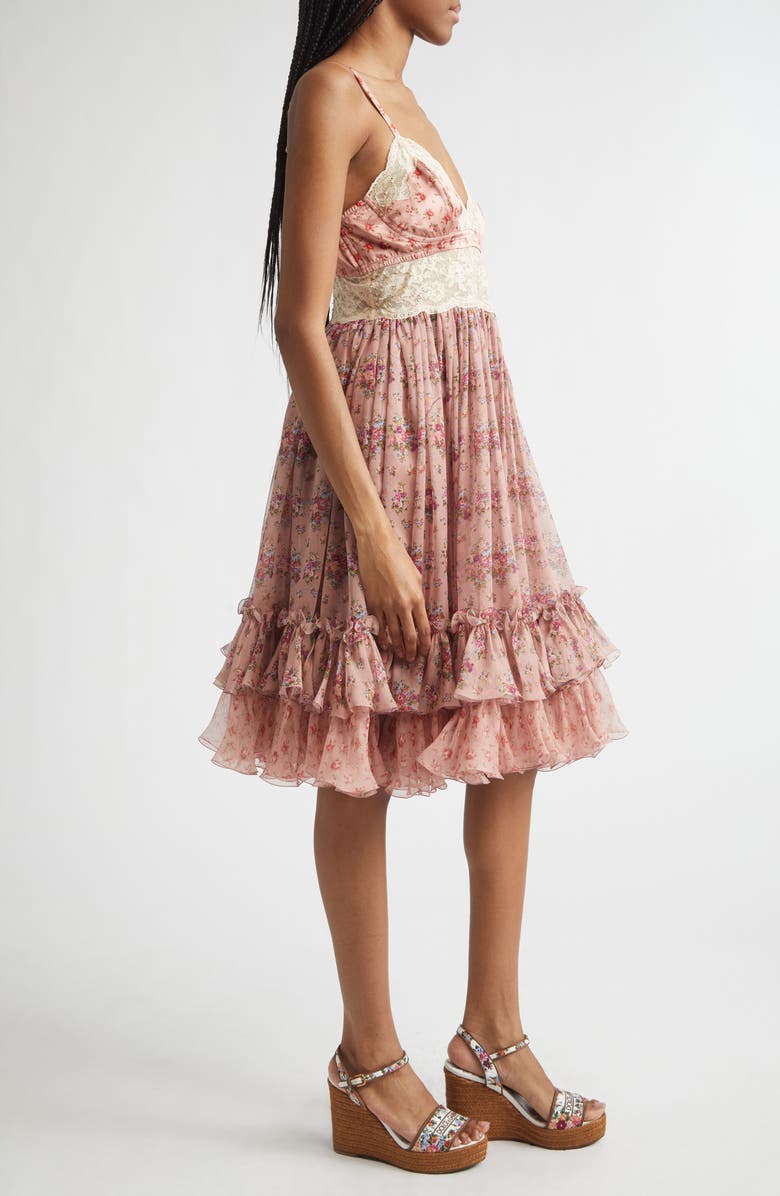 Dolce&Gabbana Floral Bouquet Print Satin, Chiffon & Lace Dress, Alternate, color, Mazzolini Fiori Fros