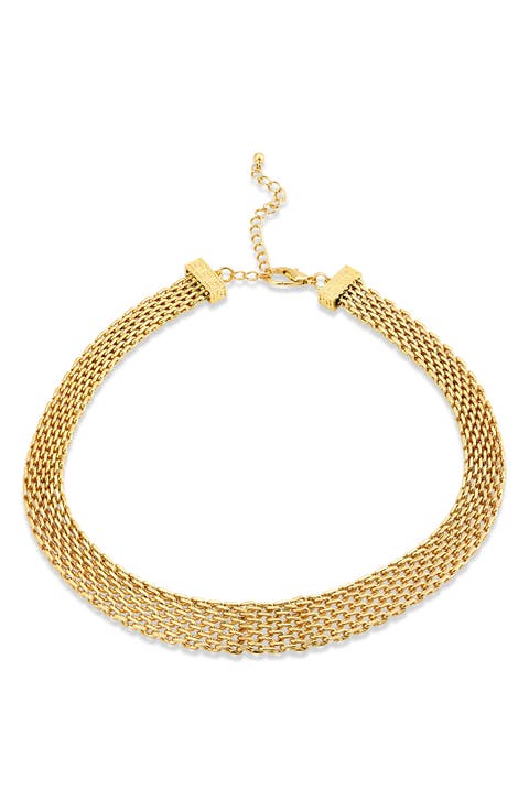 Graduated Mesh Greek Key Collar Necklace