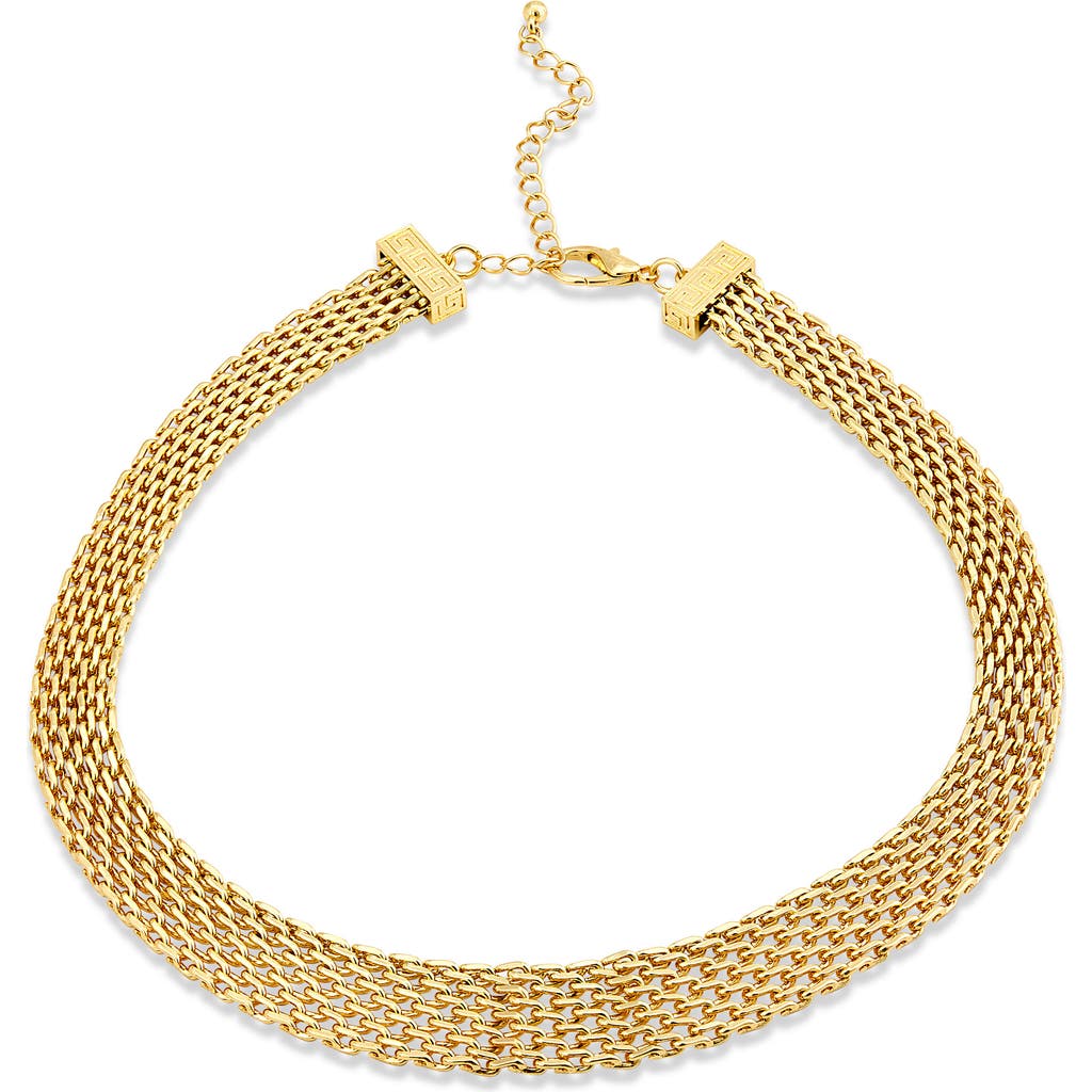 Savvy Cie Jewels 18k Yellow Gold Plated Mesh Greek Key Statement Necklace In Gold