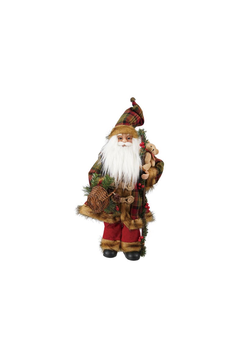 Artisan Santa Figurine with Bear and Festive Basket, Multicolor, Main, color, Multicolor