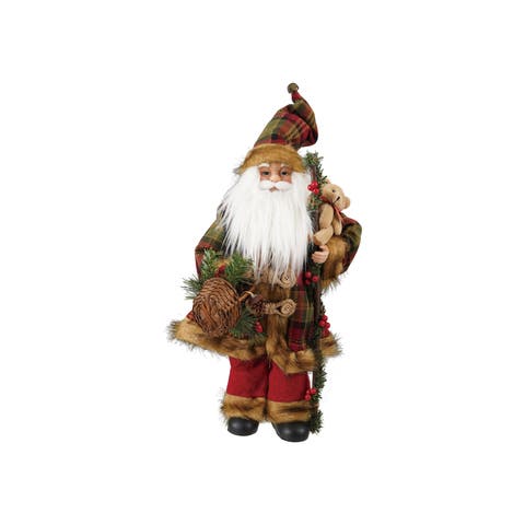 Artisan Santa Figurine with Bear and Festive Basket, Multicolor