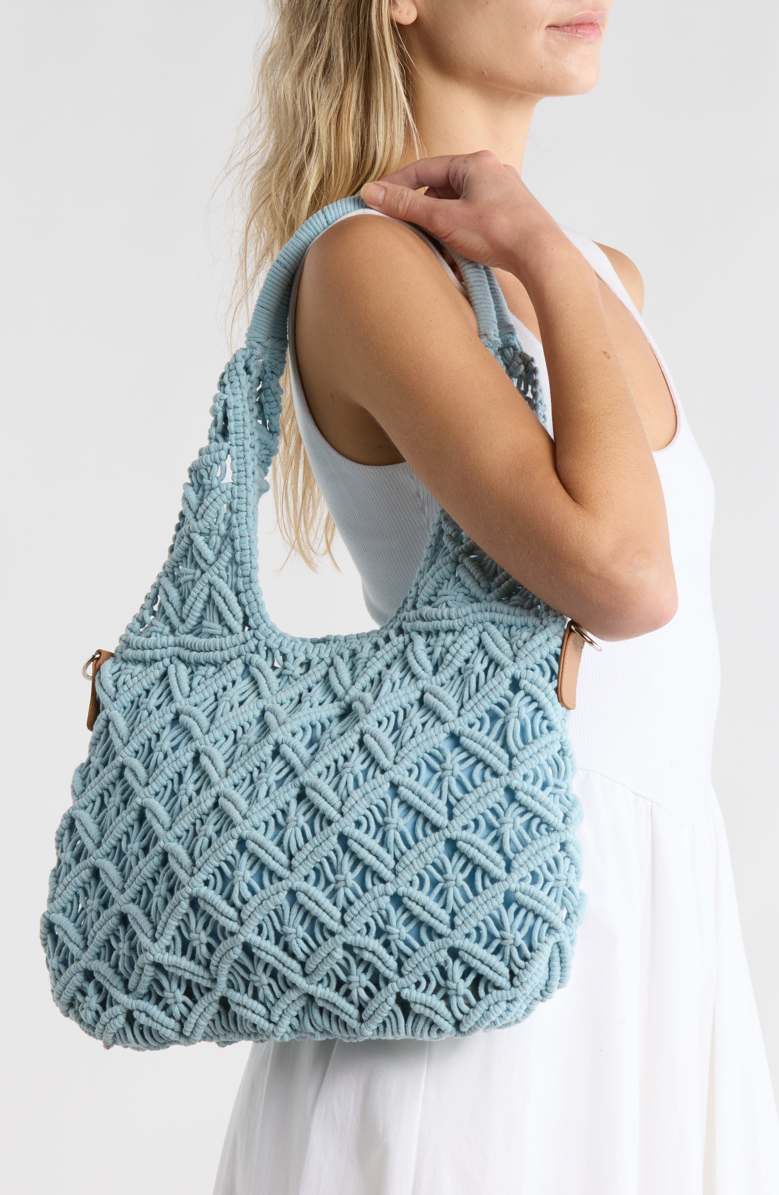 Large Macramé Tote Bag, Alternate, color, BLUE