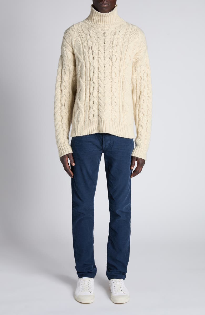 TOM FORD Cable Stitch Wool, Cashmere & Mohair Turtleneck Sweater, Alternate, color, Aw102 Cream