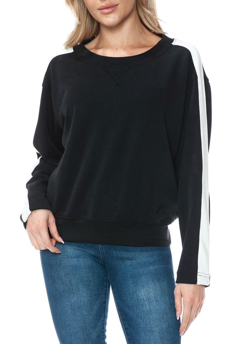 Scuba Knit Stripe Crewneck Sweater, Main, color, BLACK