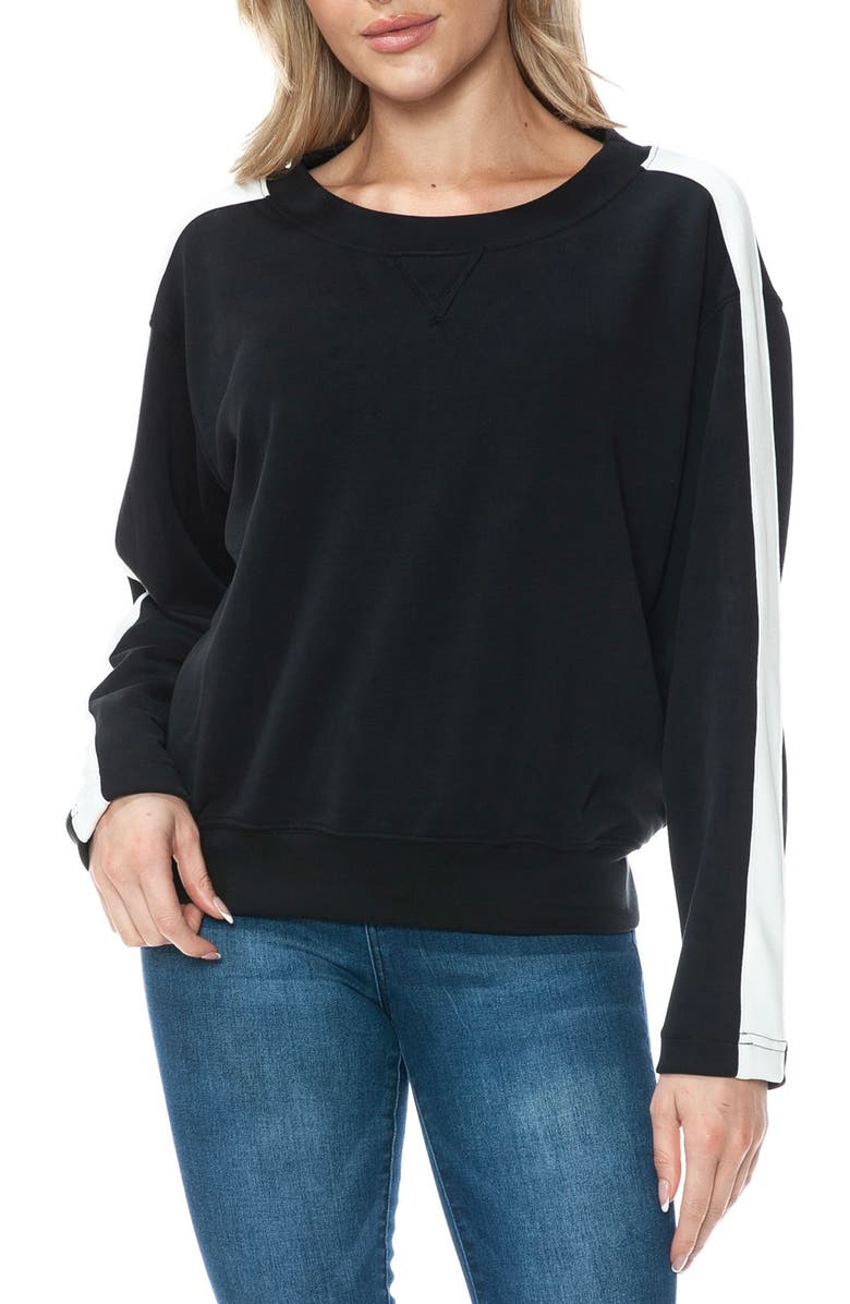 O.L. Scuba Knit Stripe Crewneck Sweater, Main, color, Black