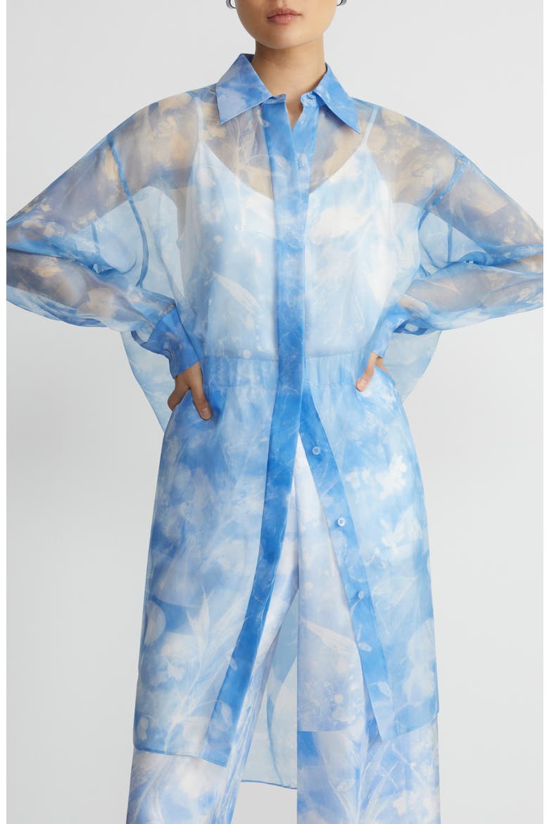 Oversize Sheer Silk Button-Up Tunic, Main, color, BLUEBELL MULTI