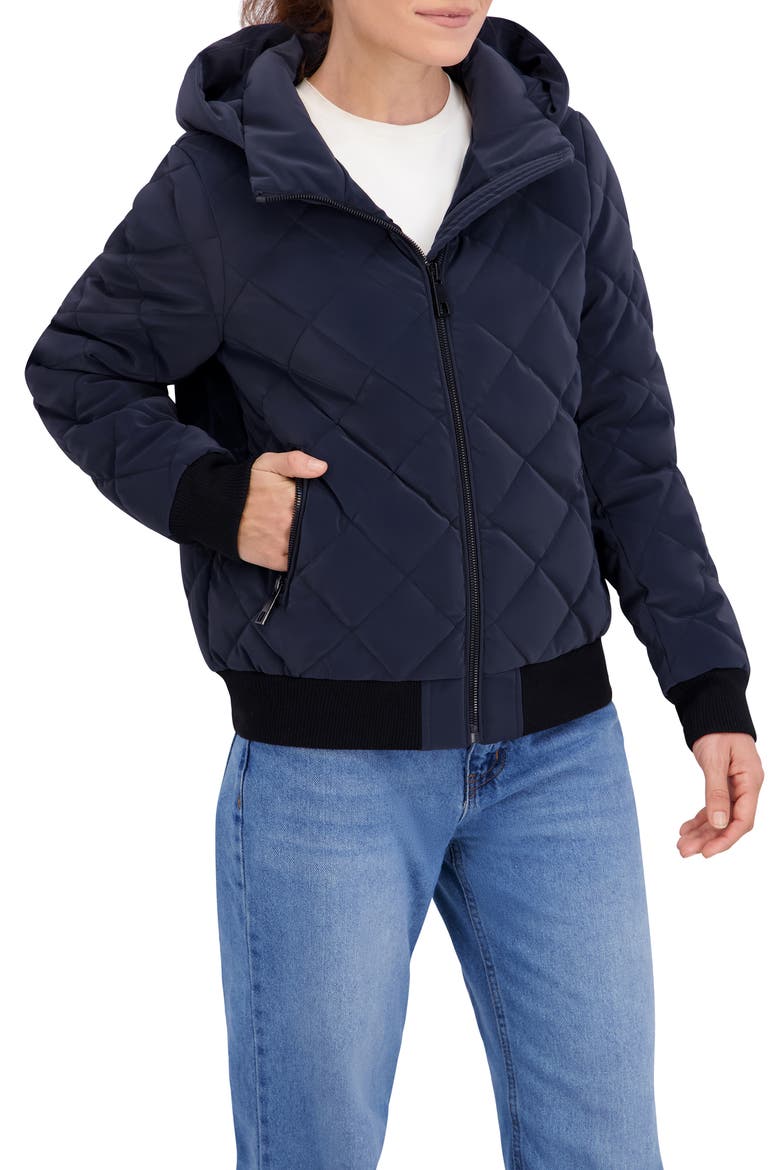 Quilted Hooded Bomber Jacket, Alternate, color, NAVY