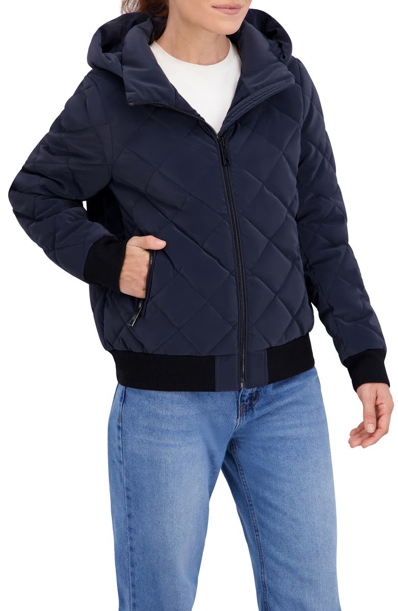 Ookie & Lala Quilted Hooded Bomber Jacket, Alternate, color, Navy