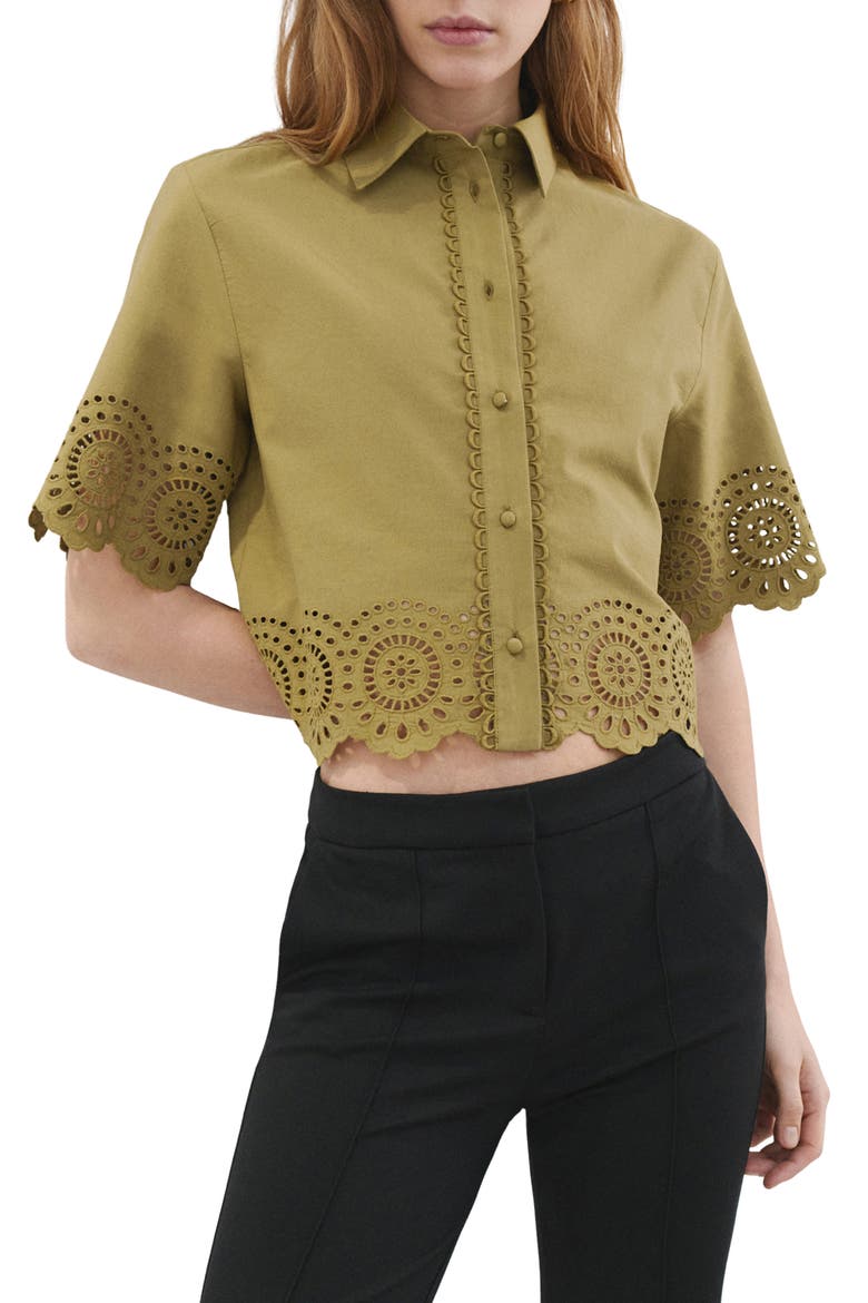 Embroidered Eyelet Shirt, Main, color, GREEN