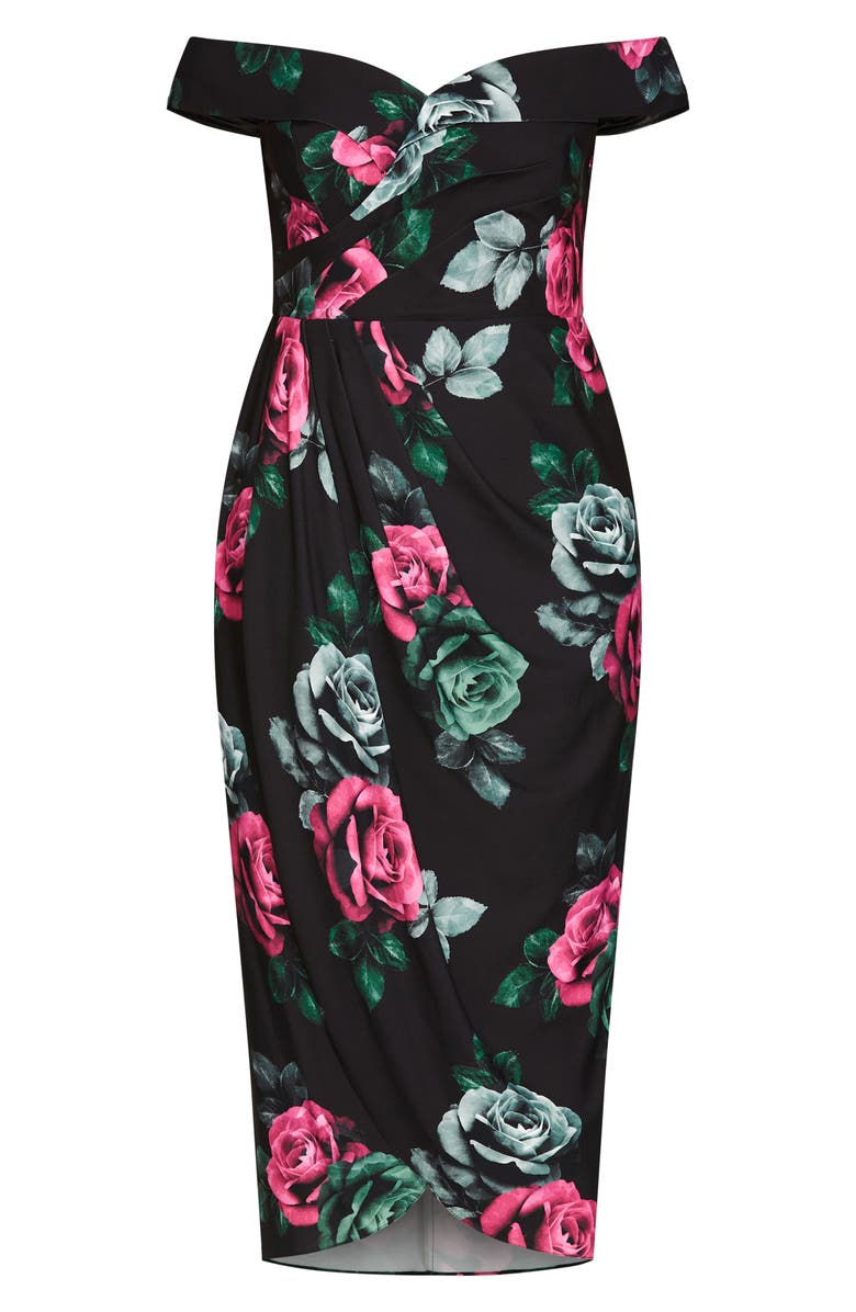 City Chic Clementine Off the Shoulder Tulip Hem Dress, Alternate, color, 