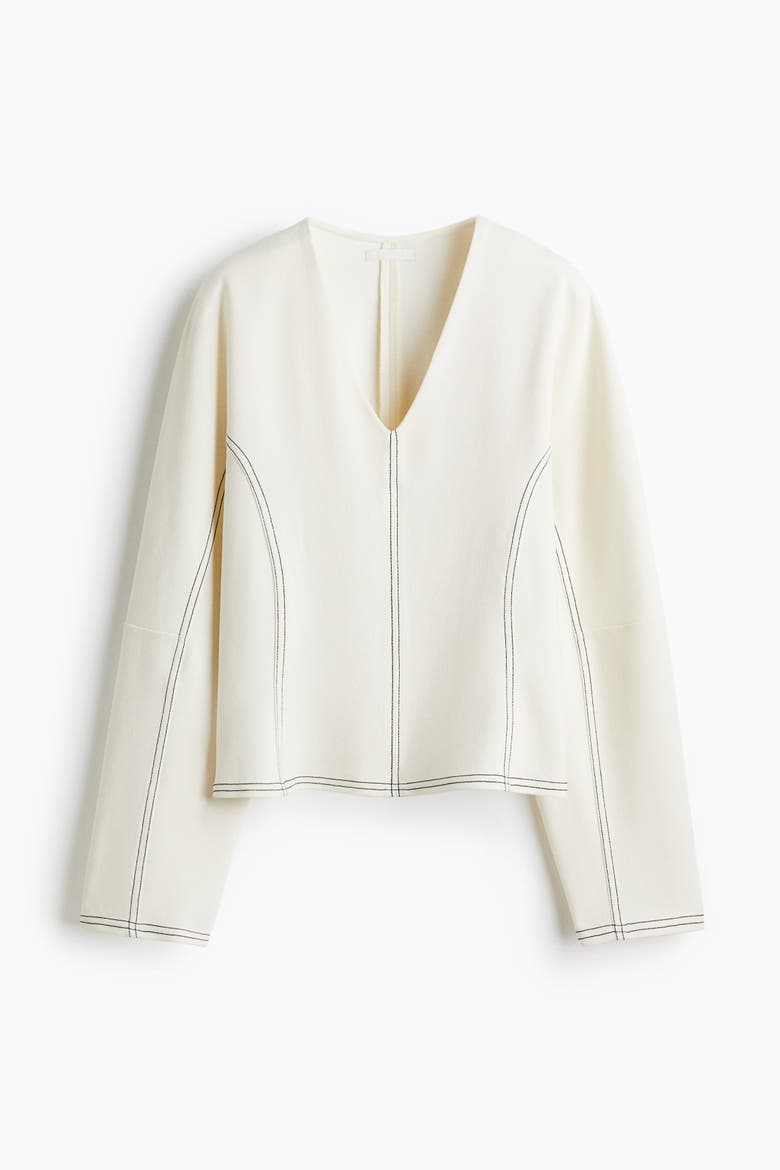 V-neck Top, Alternate, color, Cream