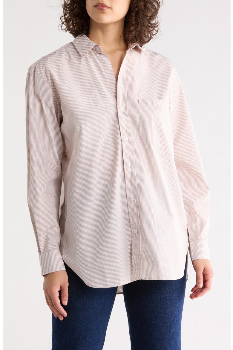 Striped Relaxed Fit Cotton Button-Up Shirt, Main, color, TAN MINI WHITE STRIPE