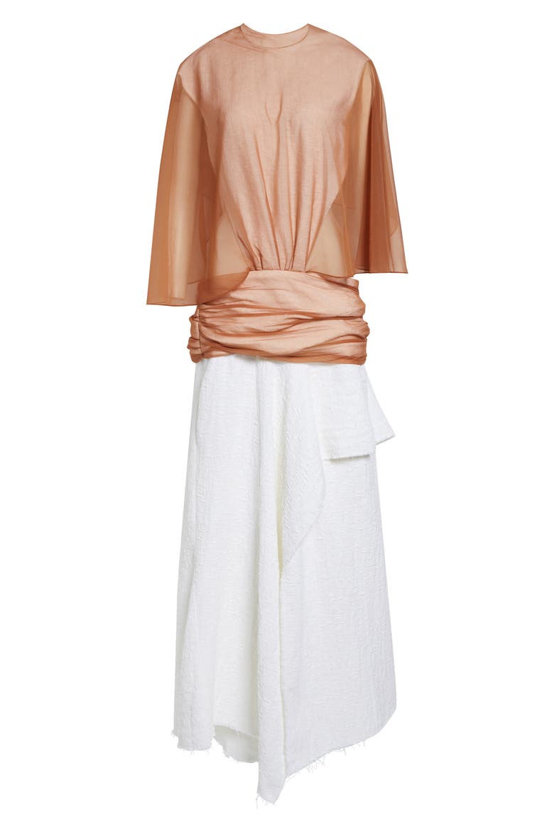 Mixed Media Cape Dress, Alternate, color, WHITE