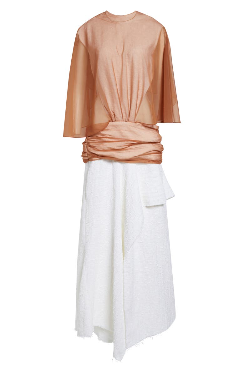 Diotima Mixed Media Cape Dress, Main, color, White