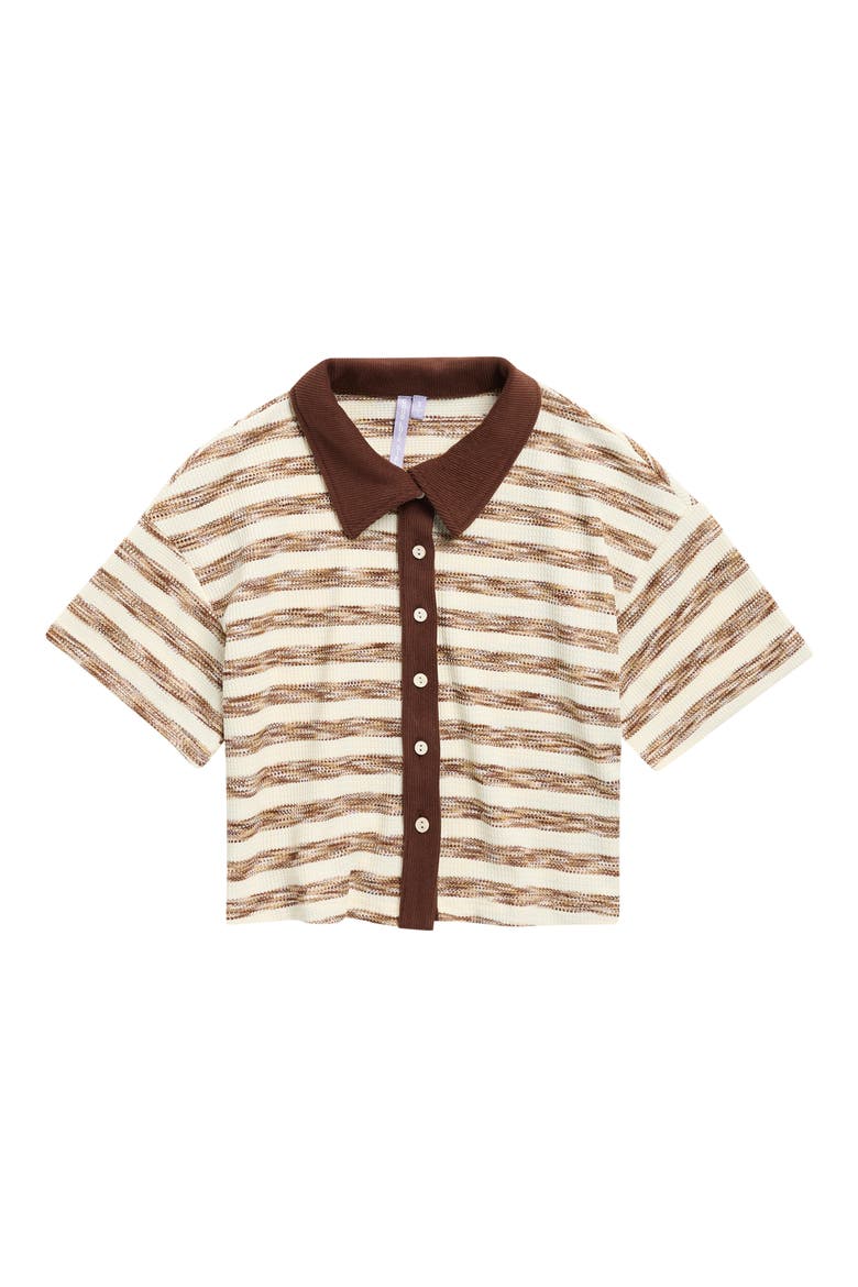 Kids' Striped Knit Shirt, Main, color, CREAM/ BROWN