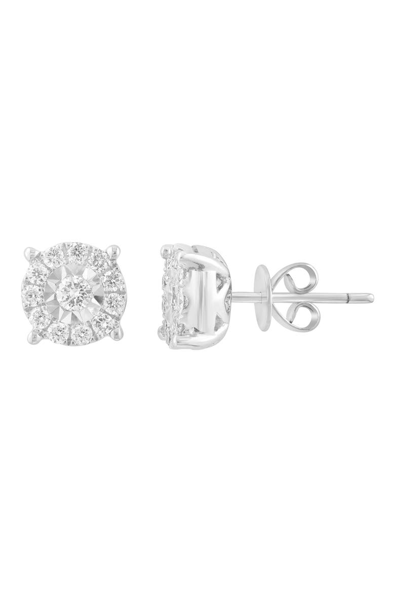 Sterling Silver Diamond Round Stud Earrings, Main, color, WHITE
