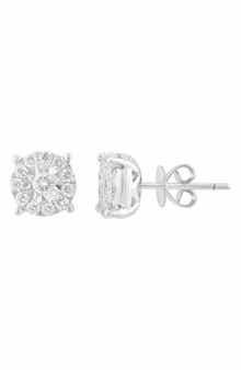 Sterling Silver Diamond Round Stud Earrings