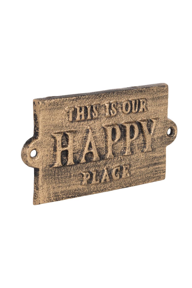Iron Gold Happy Place Sign for Spring Wall and Entryway Decor, Alternate, color, Gold