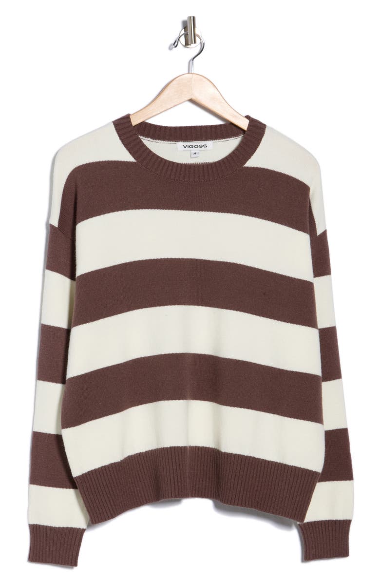Vigoss Rugby Stripe Sweater, Alternate, color, Chocolate Combo
