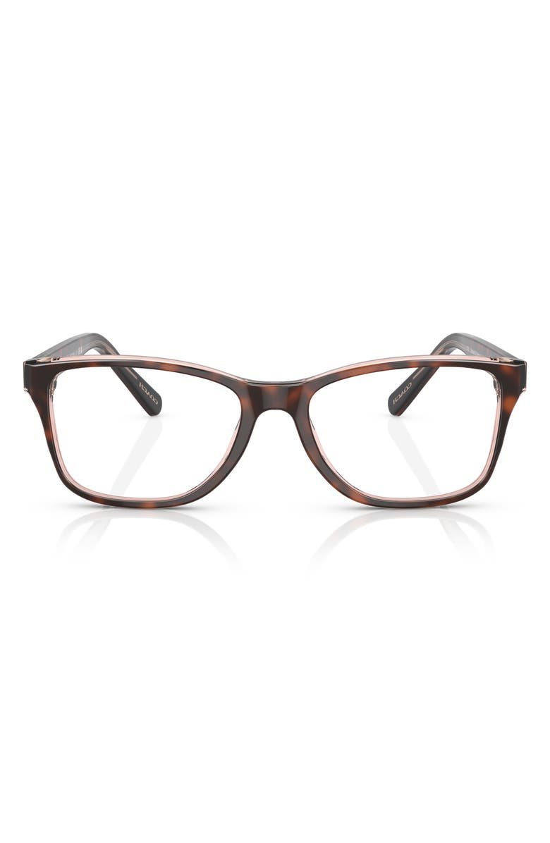 COACH 54mm Rectangle Optical Glasses, Main, color, Tortoise / Pink / Demo Lens