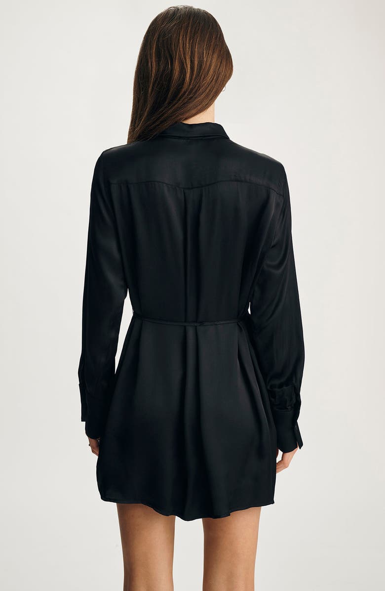 Mavi Jeans Tie Waist Long Sleeve Satin Shirtdress, Alternate, color, Black