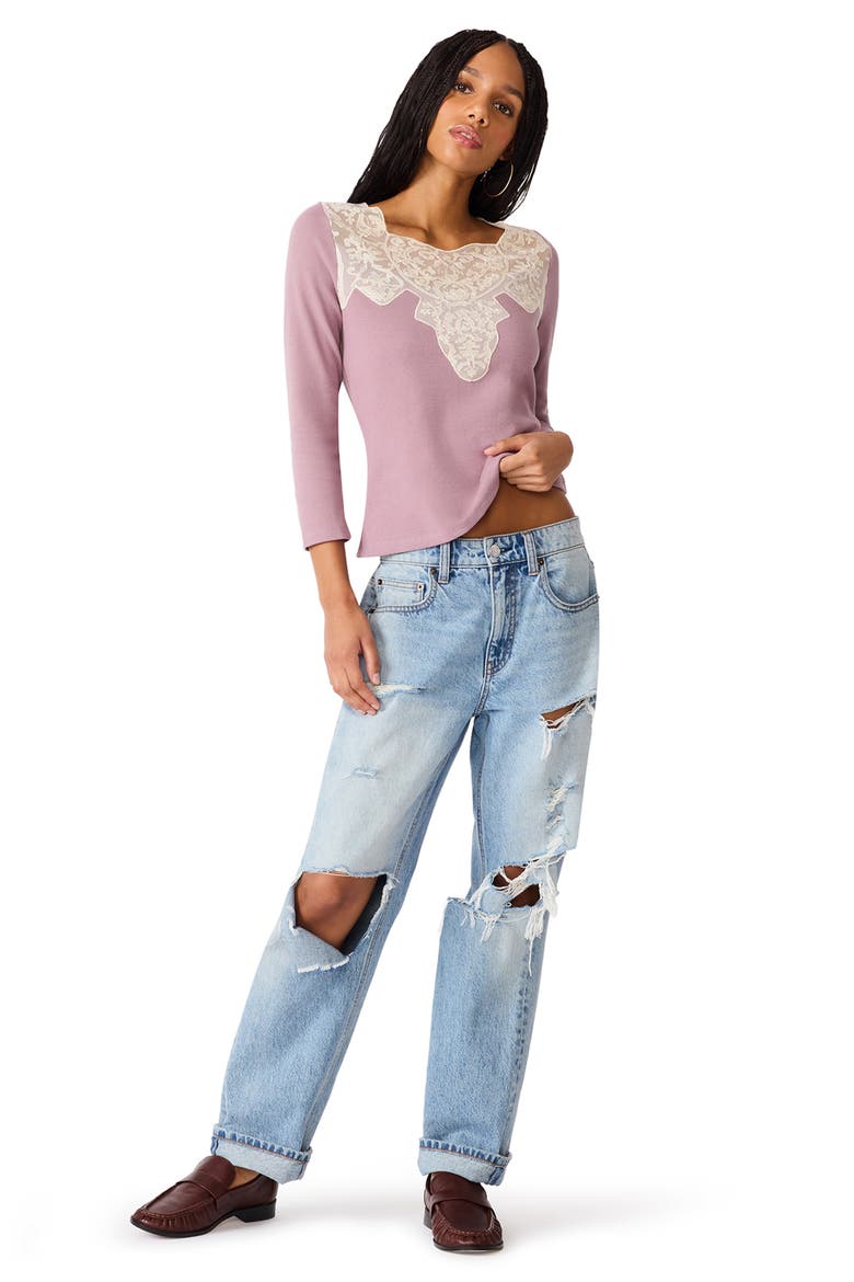 Lace Detail Rib Knit Top, Alternate, color, DUBERRY