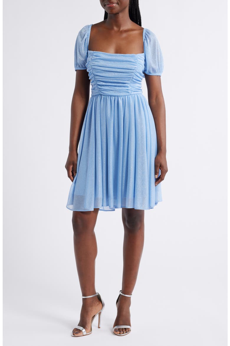 Glitter Puff Sleeve Cocktail Minidress, Main, color, LIGHT BLUE