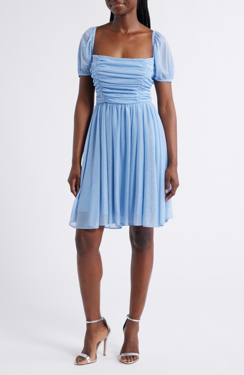 Jump Apparel Glitter Puff Sleeve Cocktail Minidress, Main, color, Light Blue