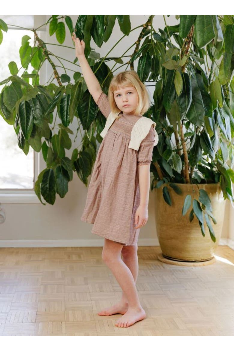 Looms Stitch Collection - 3/4 Smocked Linen Dress, Alternate, color, Mauve