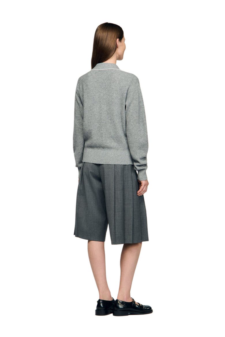 Open polo-collar neck sweater, Alternate, color, Grey