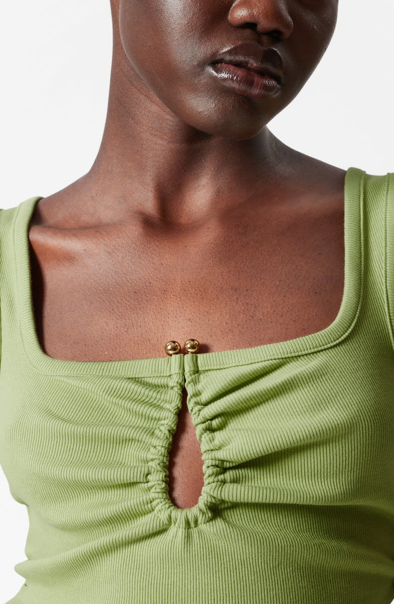 & Other Stories Metal Keyhole Stretch Cotton Tank, Alternate, color, Green Dusty Light