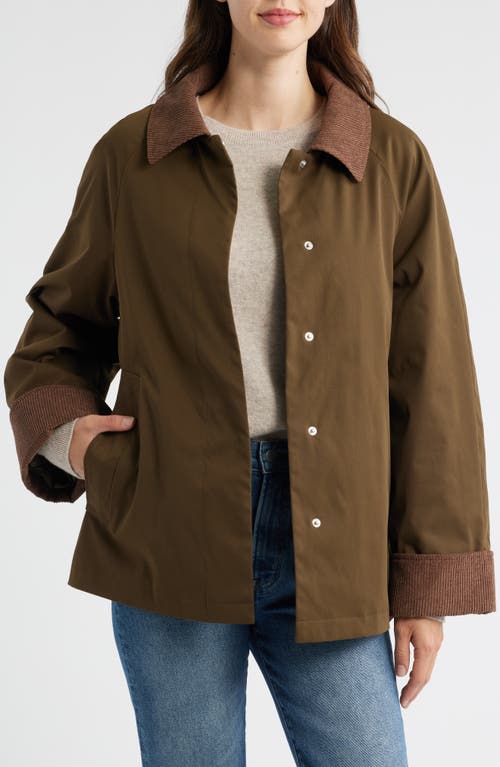 Sam Edelman Corduroy Trim Rain Jacket In Green