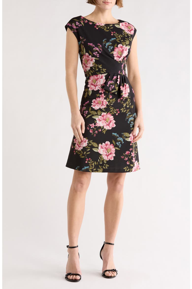 Boat Neck Faux Wrap A-Line Dress, Main, color, BLACK/ PINK