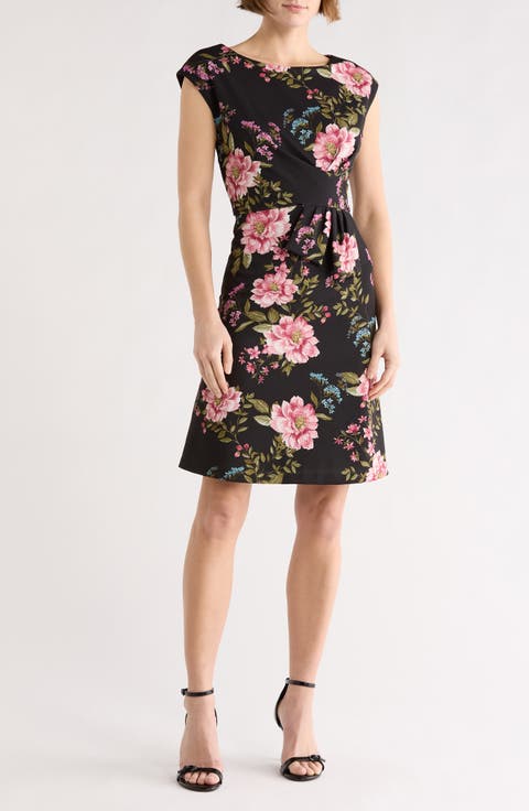 Boat Neck Faux Wrap A-Line Dress