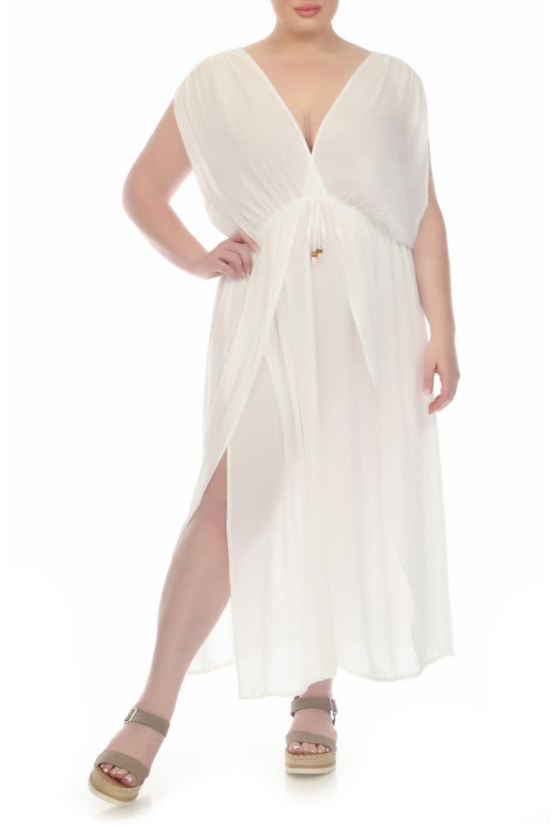 Metallic Stripe Cover-Up Maxi Dress, Main, color, WHITE / SILVER